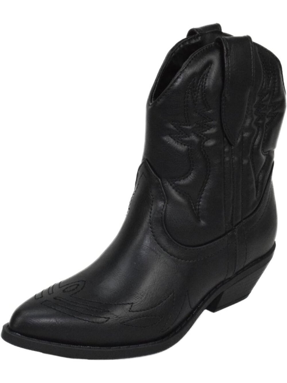 Women Black Cowgirl Cowboy Western Stitched Pointed Toe Ankle Boots